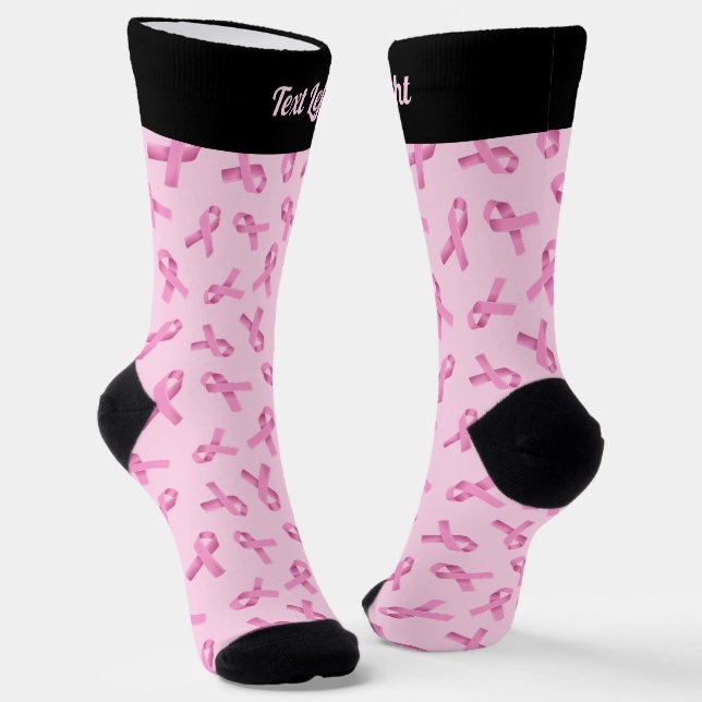 Breast Cancer Awareness Pink Ribbon Pattern Socks (Angled)