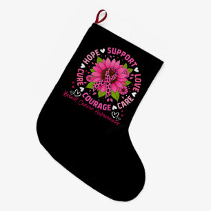 Breast Cancer Awareness Pink Ribbon Sunflower Hope Large Christmas Stocking