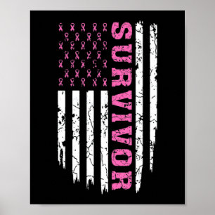 Breast Cancer Awareness Pink Ribbon Survivor Ameri Poster