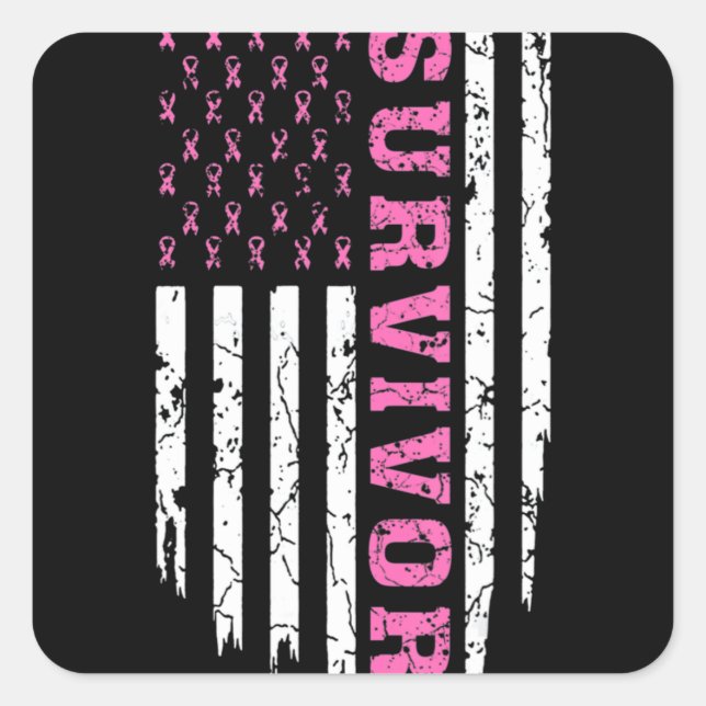 Breast Cancer Awareness Pink Ribbon Survivor Ameri Square Sticker (Front)