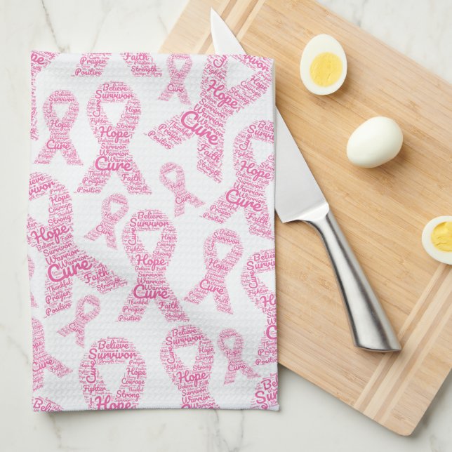 Breast Cancer Awareness Pink Ribbon With Positive Tea Towel (Quarter Fold)