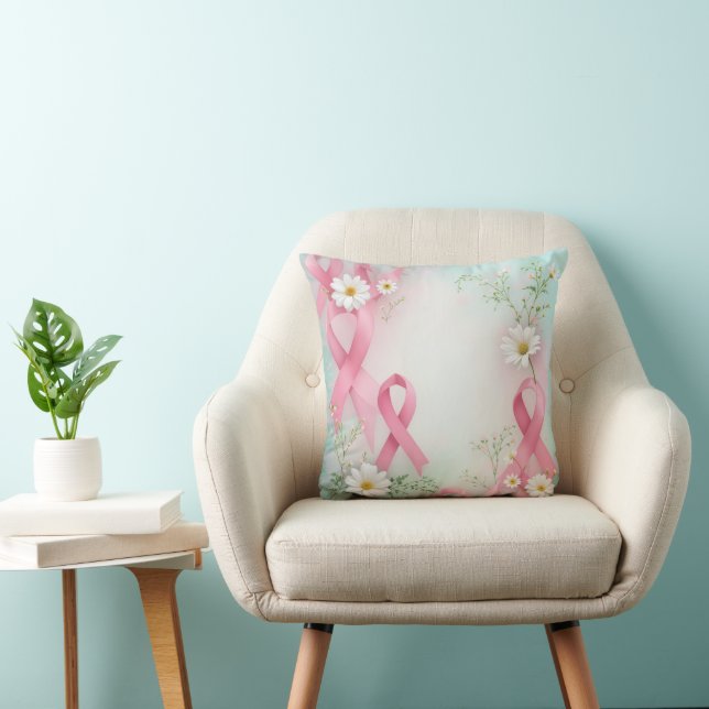 Breast Cancer Awareness Pink Ribbons and Daisies Cushion (Chair)