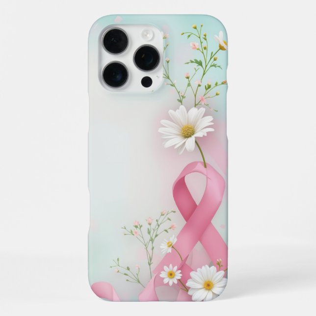 Breast Cancer Awareness Pink Ribbons and Daisies iPhone Case (Back)