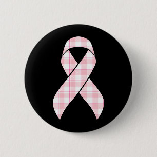Breast Cancer Awareness Plaid Pink Ribbon 6 Cm Round Badge