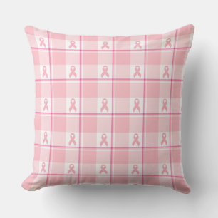 Breast Cancer Awareness Plaid Pink Ribbon Cushion