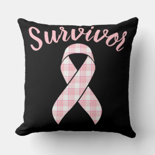 Breast Cancer Awareness Plaid Pink Ribbon Cushion