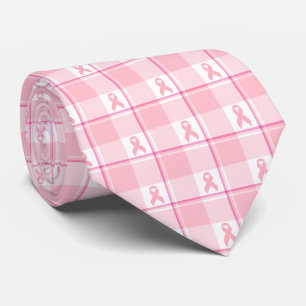Breast Cancer Awareness Plaid Pink Ribbon Tie