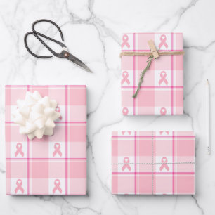 Breast Cancer Awareness Plaid Wrapping Paper, Pink Wrapping Paper Sheet