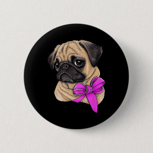 Breast Cancer Awareness Pug Breast Cancer Month 6 Cm Round Badge