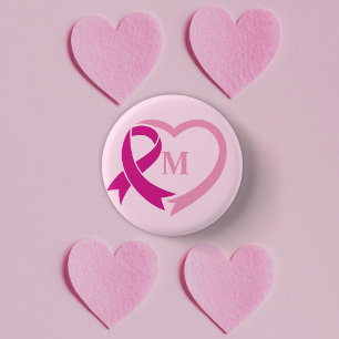 Breast Cancer Awareness Ribbon Custom Monogram 3 Cm Round Badge