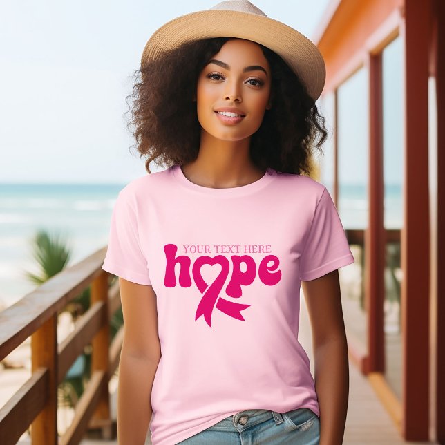 Breast Cancer Awareness Ribbon Custom Name Text  T-Shirt (Creator Uploaded)