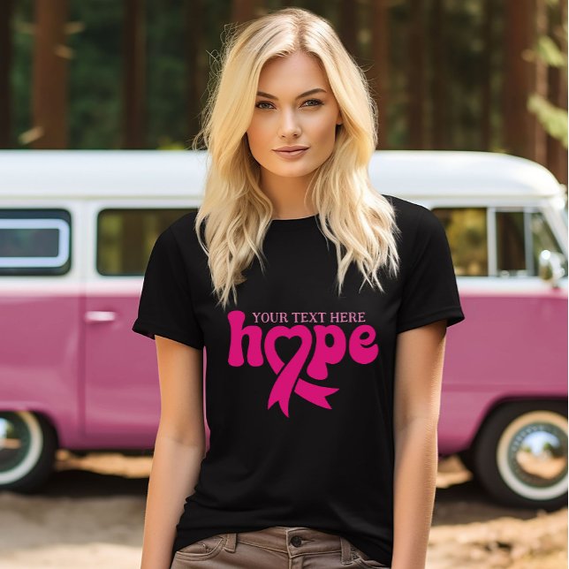 Breast Cancer Awareness Ribbon Custom Name Text  T-Shirt (Creator Uploaded)