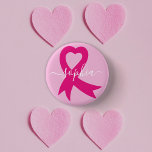 Breast Cancer Awareness Ribbon Custom Text or Name 3 Cm Round Badge<br><div class="desc">The pink ribbon has become the universal symbol of breast cancer,  raising awareness,  support and bringing together women in solidarity.</div>