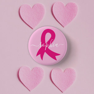 Breast Cancer Awareness Ribbon Custom Text or Name 3 Cm Round Badge
