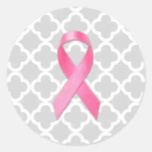 Breast Cancer Awareness Ribbon Grey Clover Classic Round Sticker
