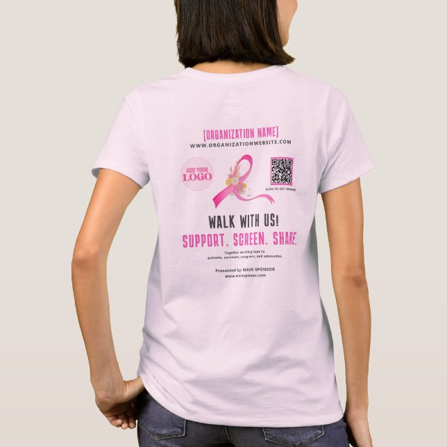 Breast Cancer Awareness Ribbon QR Code Sponsor T-Shirt (Back)