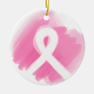 Breast Cancer Awareness Ribbon Watercolor Ceramic Tree Decoration