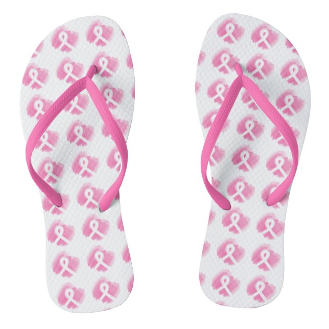 Breast Cancer Awareness Ribbon Watercolor Jandals (Footbed)