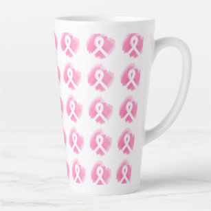Breast Cancer Awareness Ribbon Watercolor Latte Mug
