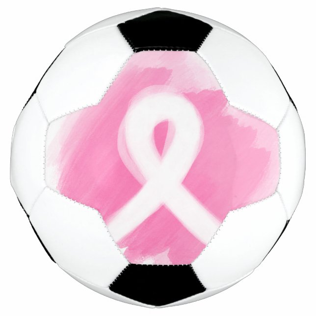 Breast Cancer Awareness Ribbon Watercolor Soccer Ball (Front)