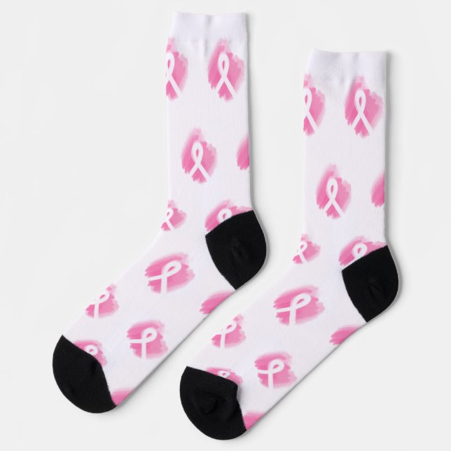 Breast Cancer Awareness Ribbon Watercolor Socks (Left)
