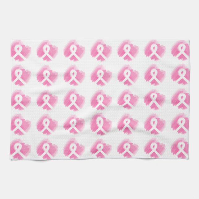 Breast Cancer Awareness Ribbon Watercolor  Tea Towel (Horizontal)