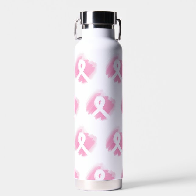 Breast Cancer Awareness Ribbon Watercolor Water Bottle (Front)
