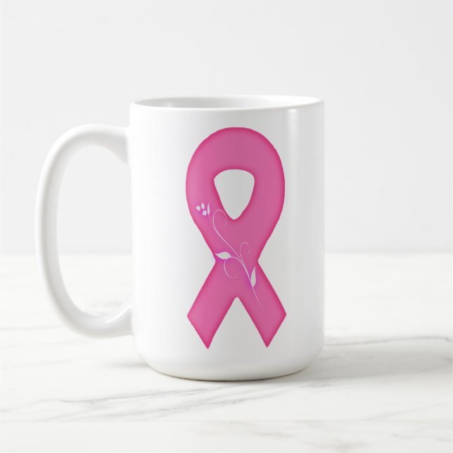 Breast Cancer Awareness Ribbon With Flower Coffee Mug (Left)