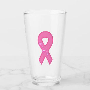 Breast Cancer Awareness Ribbon With Flower Glass