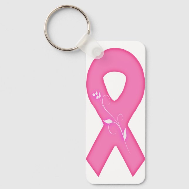 Breast Cancer Awareness Ribbon With Flower Key Ring (Front)