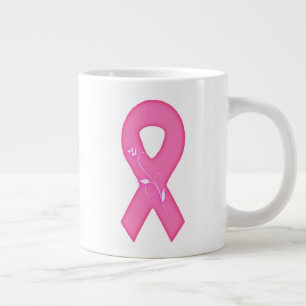Breast Cancer Awareness Ribbon With Flower Large Coffee Mug