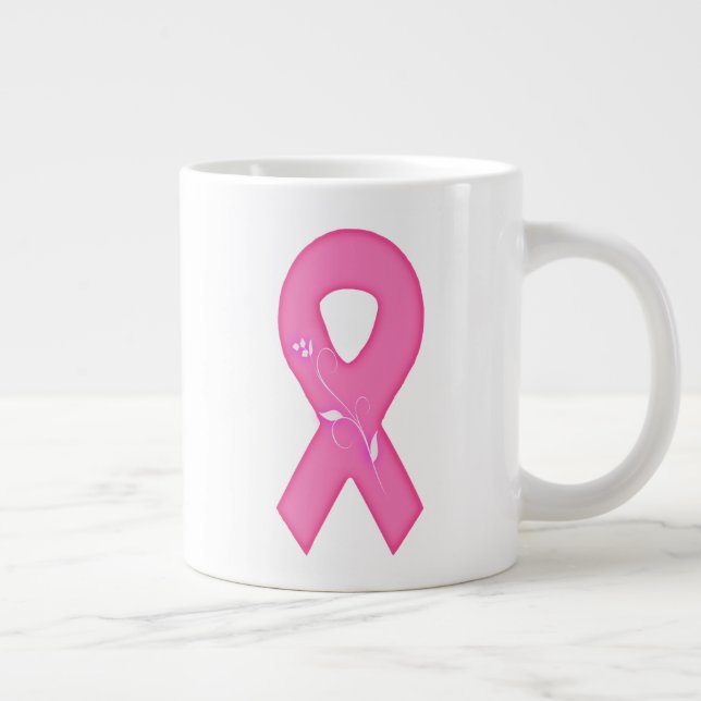 Breast Cancer Awareness Ribbon With Flower Large Coffee Mug (Right)