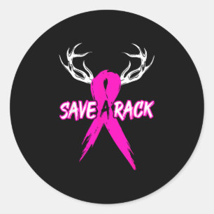 Breast cancer awareness save a rack deer pink classic round sticker