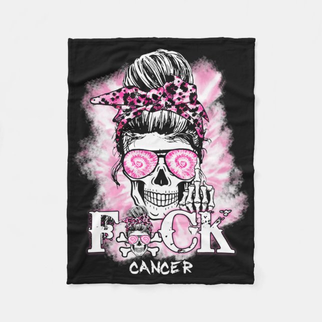Breast Cancer Awareness Skull F Ck Cancer Pink Rib Fleece Blanket (Front)