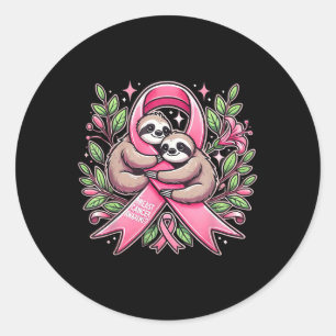 Breast Cancer Awareness Sloth Ribbon Tee _1 Classic Round Sticker
