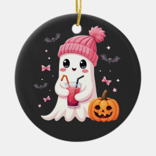 Breast Cancer Awareness Spooky Ghost Halloween Ceramic Tree Decoration