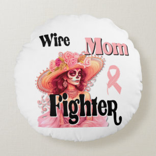 Breast Cancer Awareness Sugar Skull Round Cushion