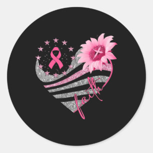 Breast Cancer Awareness Sun Flower Faith Bling Bli Classic Round Sticker