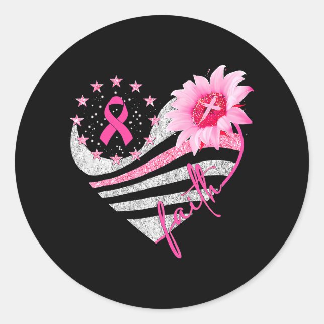 Breast Cancer Awareness Sun Flower Faith Bling Classic Round Sticker (Front)