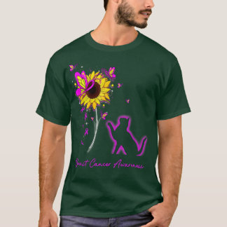 Breast Cancer Awareness SunflowerButterfly Cat  T-Shirt