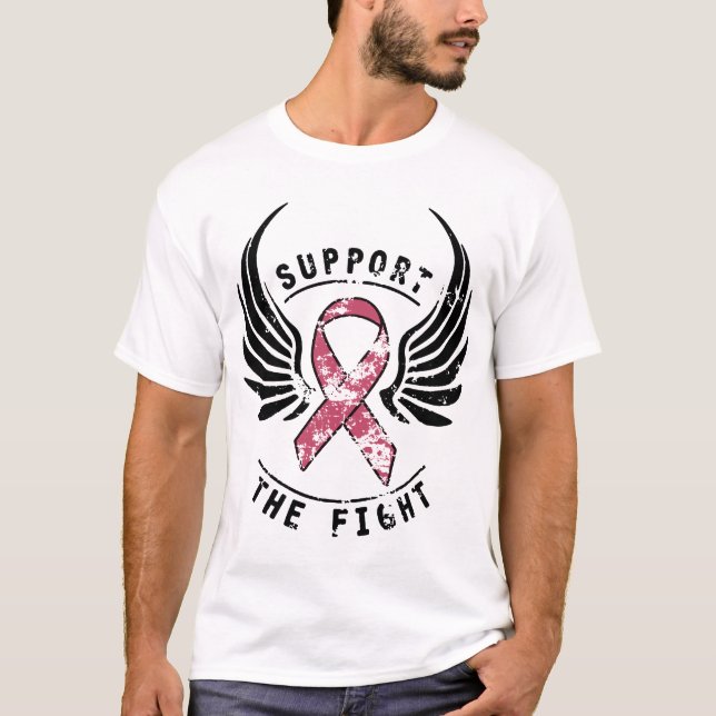 Breast Cancer Awareness Support The Fight Pink Rib T-Shirt (Front)