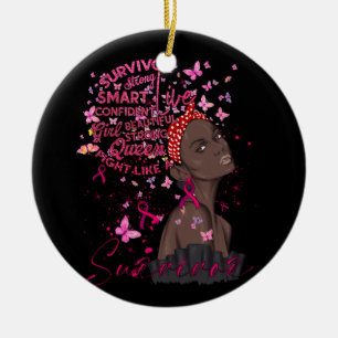 Breast Cancer Awareness Survivor Black Women Melan Ceramic Tree Decoration