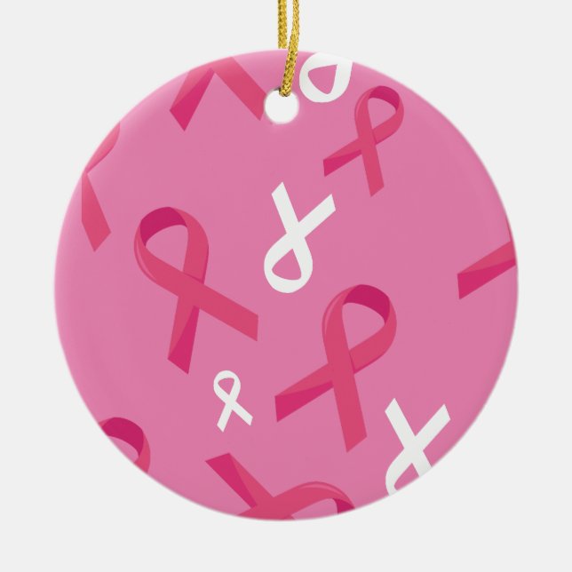 Breast Cancer Awareness Survivor Pink Ribbon  Ceramic Tree Decoration (Front)
