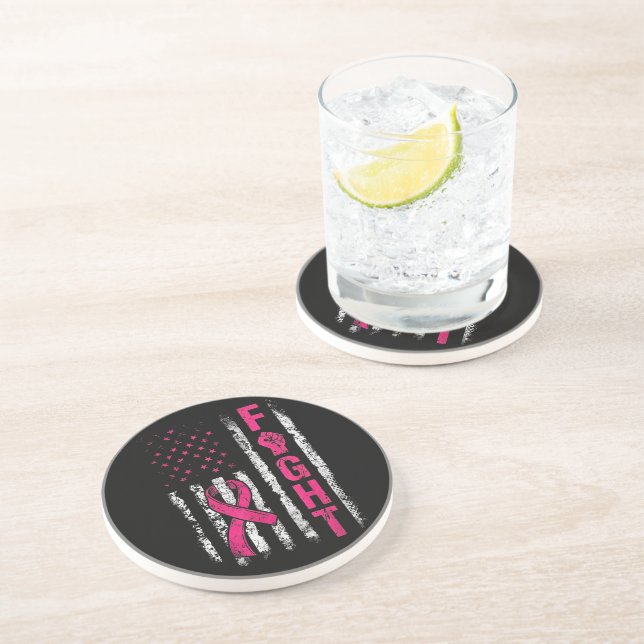 Breast Cancer Awareness USA Flag Coaster (Side)