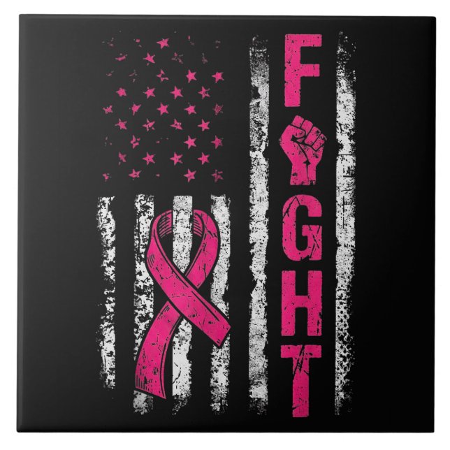 Breast Cancer Awareness USA Flag Tile (Front)