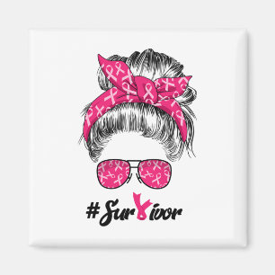 Breast Cancer Awareness Warrior Believe Messy Bun Magnet