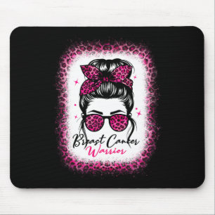 Breast Cancer Awareness Warrior Messy Bun Pink Leo Mouse Pad