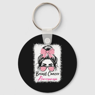 Breast Cancer Awareness Warrior Pink Coquette Bow Key Ring