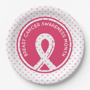 Breast Cancer Awareness with Pink heart Paper Plate