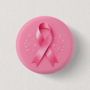 Breast Cancer Awareness with Pink Ribbon  3 Cm Round Badge